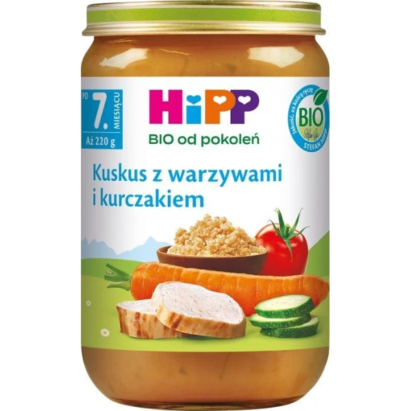 Hipp, kuskus z warzywami i kurczakiem, Bio, po 7 miesiącu, 220g