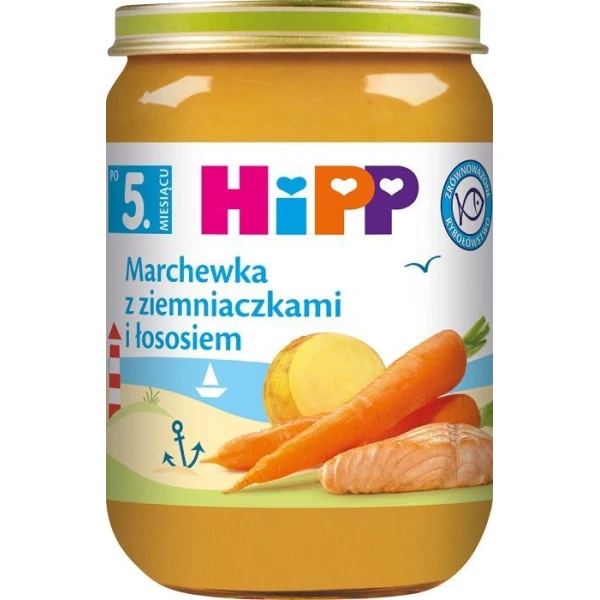 Hipp, marchewka z ziemniaczkami i łososiem, Bio. po 5 miesiącu, 190g