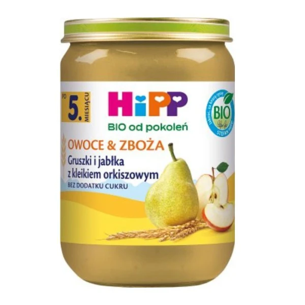 Hipp, Owoce & Zboża, gruszki i jabłka z kleikiem orkiszowym, po 5 miesiącu, 190g