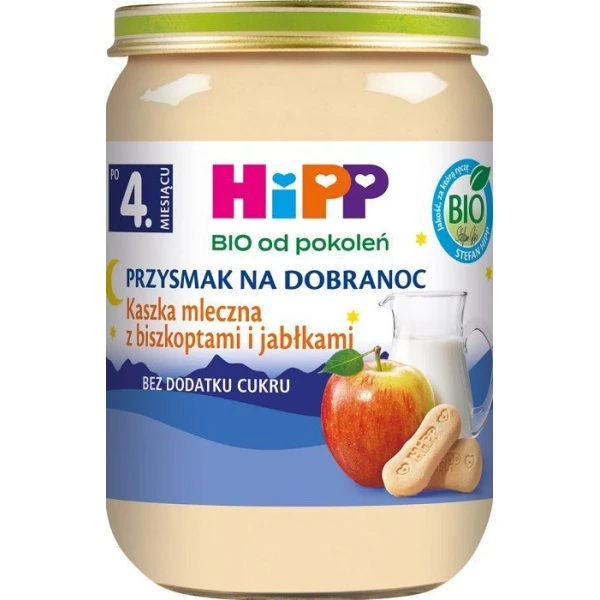 [DATA - 2026-12-31] Hipp, Przysmak na dobranoc, kaszka mleczna z biszkoptami i jabłkami, Bio, po 4 miesiącu, 190g