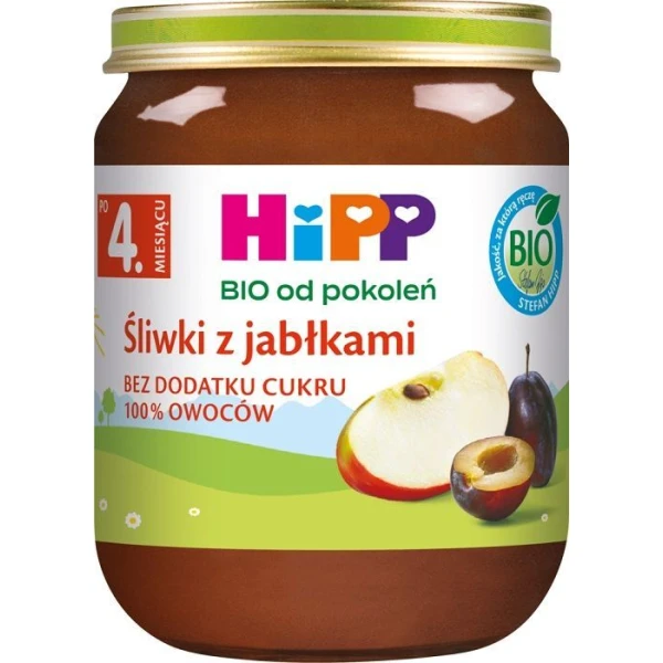 Hipp, śliwki z jabłkami, Bio, po 4 miesiącu, 125g