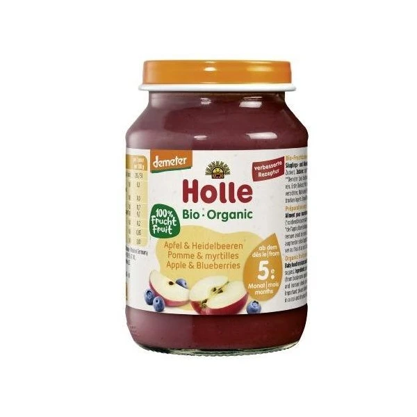 Holle, jabłko-borówka, Bio, po 5 miesiącu, 190g