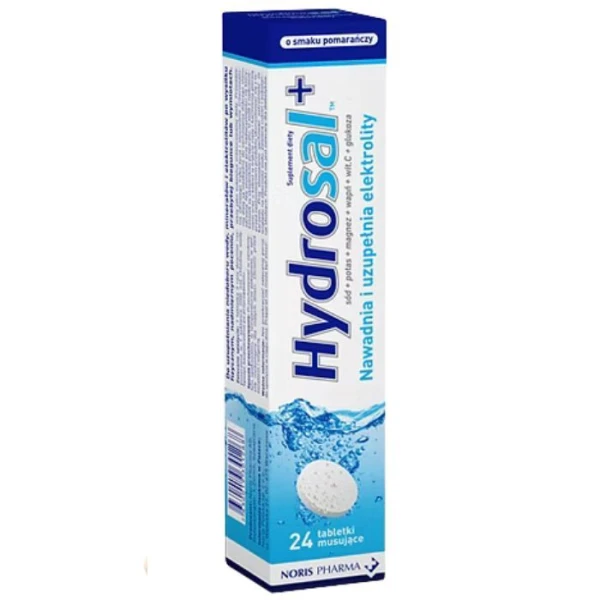 Hydrosal +, elektrolity, smak pomarańczowy, 24 tabletki musujące
