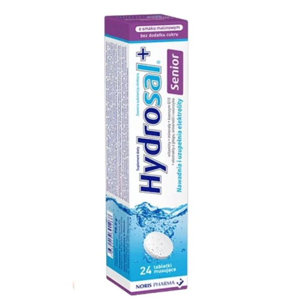 Hydrosal + Senior, elektrolity dla seniorów, smak malinowy, 24 tabletki musujące