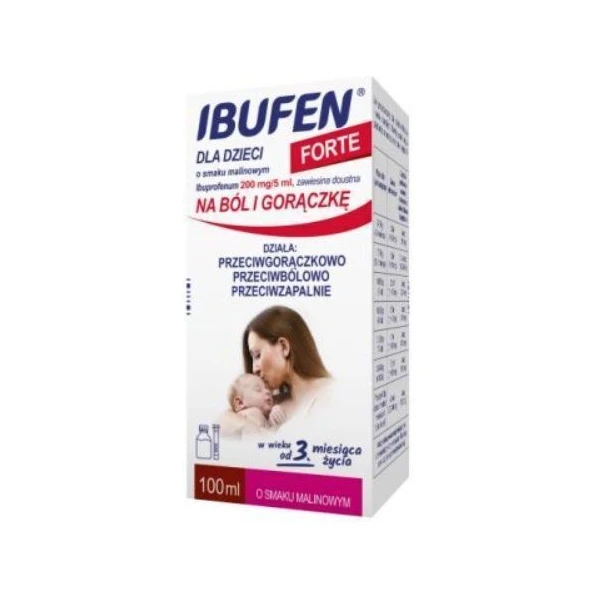 Ibufen dla dzieci Forte 200mg/5ml, zawiesina, smak malinowy, od 3 miesiąca życia, 100ml