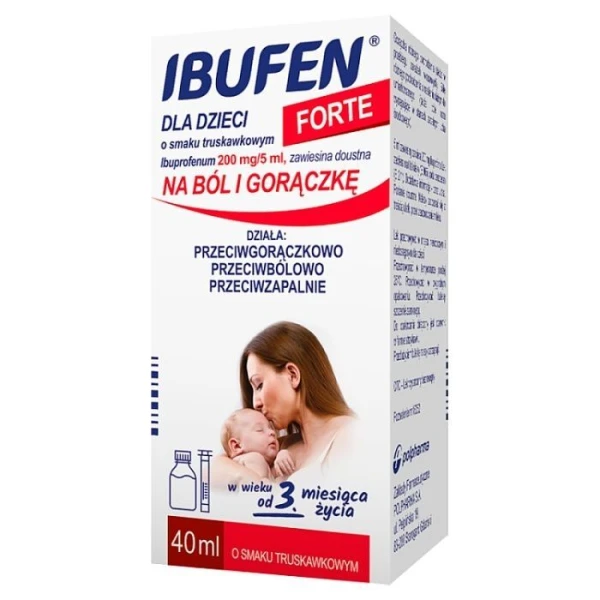 Ibufen dla dzieci Forte 200mg/5ml, zawiesina, smak truskawkowy, od 3 miesiąca życia, 40ml