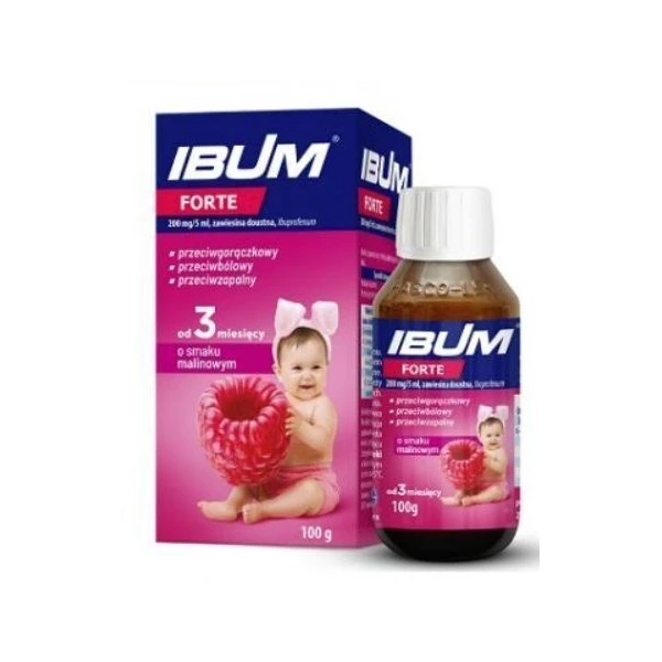 Ibum Forte 200mg/5ml, zawiesina doustna, smak malinowy, od 3 miesiąca, 100g