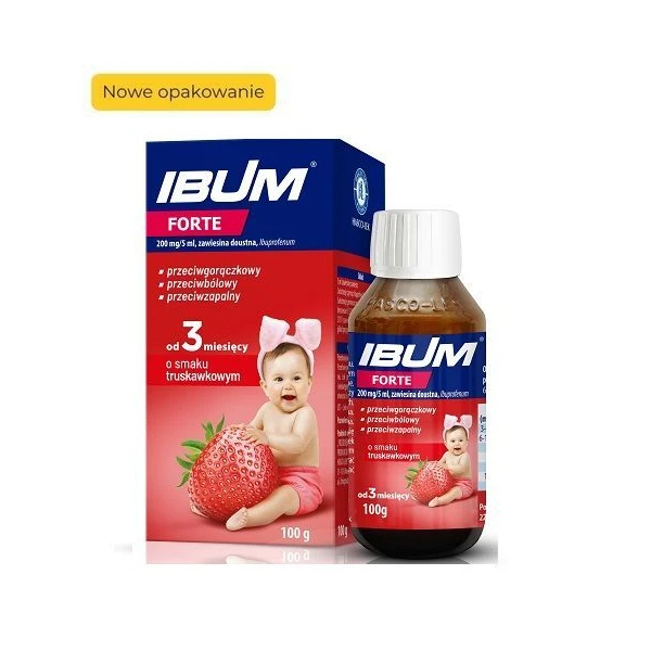 Ibum Forte 200mg/5ml, zawiesina doustna, smak truskawkowy, od 3 miesiąca, 100g
