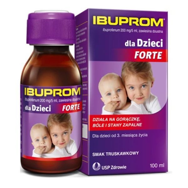 Ibuprom dla dzieci Forte, zawiesina doustna, smak truskawkowy, od 3 miesiąca życia, 100ml