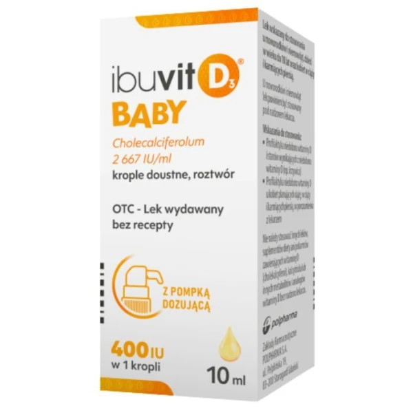 Ibuvit D3 Baby 2667 IU/ml, dla noworodków, niemowląt i dzieci w wieku do 10 lat, krople doustne, 10ml