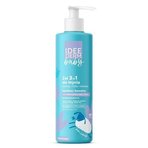 IdeeDerm Baby, żel 3w1 do mycia twarzy, ciała i włosów, 400ml