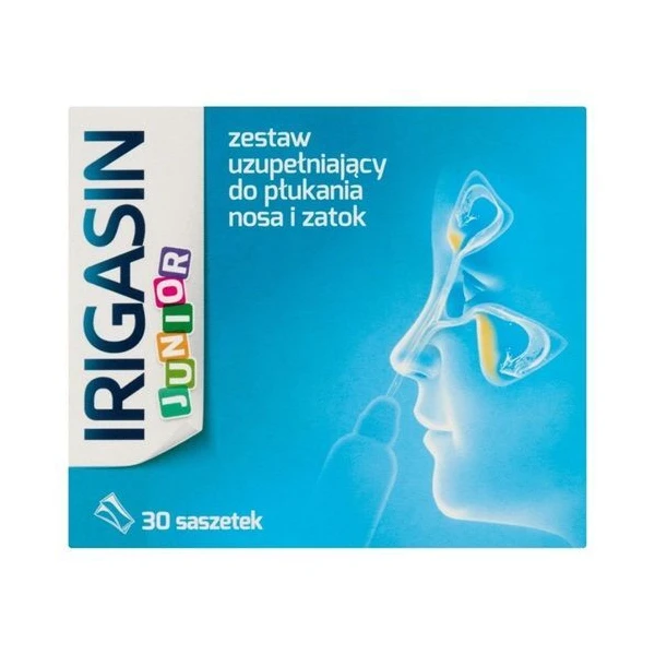 Irigasin Junior, zestaw uzupełniający do płukania nosa i zatok, od 4 roku życia, 30 saszetek