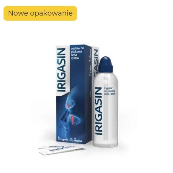 Irigasin, zestaw do płukania nosa i zatok, 12 saszetek + irygator