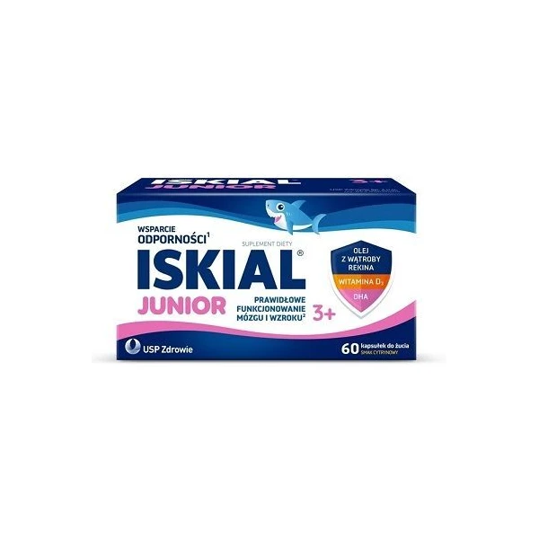 Iskial Junior, kapsułki do żucia dla dzieci powyżej 3 roku życia, smak cytrynowy, 60 sztuk