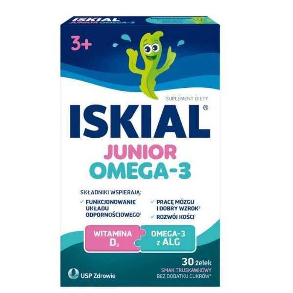 Iskial Junior Omega-3, żelki dla dzieci od 3 lat, smak truskawkowy, 30 sztuk