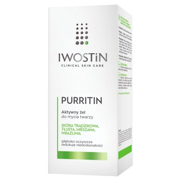 Iwostin Purritin, żel aktywny do mycia twarzy, skóra tłusta i trądzikowa, 150ml