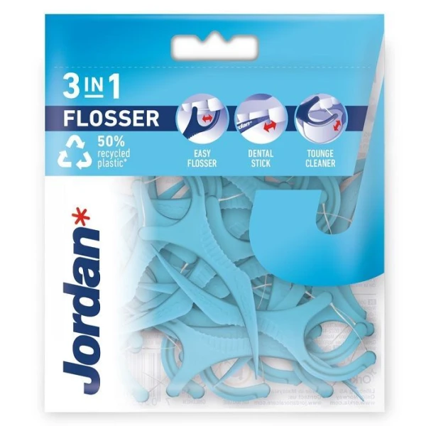 Jordan, Flosser 3w1, nić dentystyczna, wykałaczka i czyścik do języka, 36 sztuk