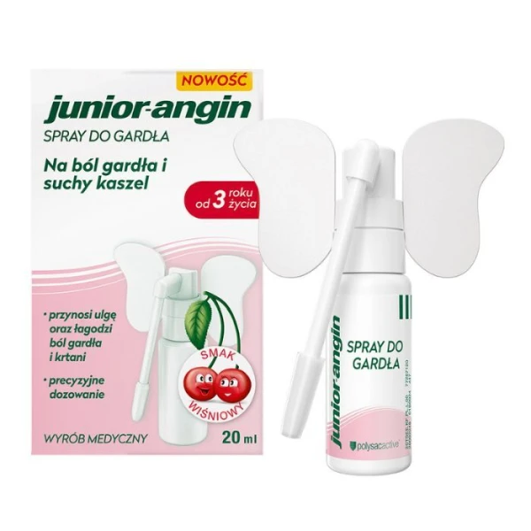 Junior-angin, spray na ból gardła, smak wiśniowy, dla dzieci od 3 roku życia, 20ml