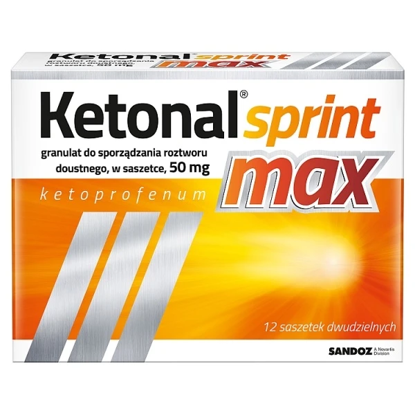 Ketonal Sprint Max 50mg, granulat do sporządzania roztworu doustnego, 12 saszetek
