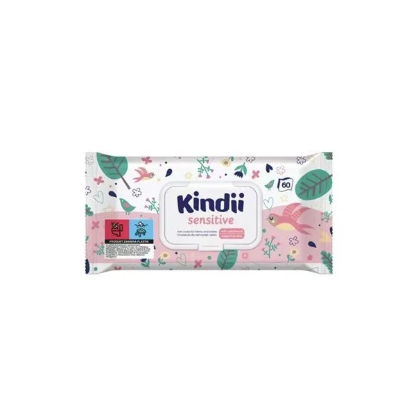Kindii Sensitive, chusteczki nawilżane dla niemowląt i dzieci, 60 sztuk