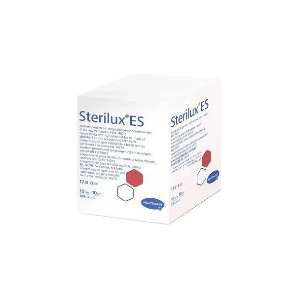 Kompresy z gazy bawełnianej Sterilux ES, niejałowe, 17 nitkowe, 8-warstwowe, 10cmx10cm, 100 sztuk