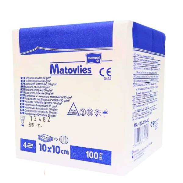 Kompresy z włókniny Matovlies, niejałowe, włókninowe, 4-warstwowe, 30g/m2, 10cm x 10cm, 100 sztuk