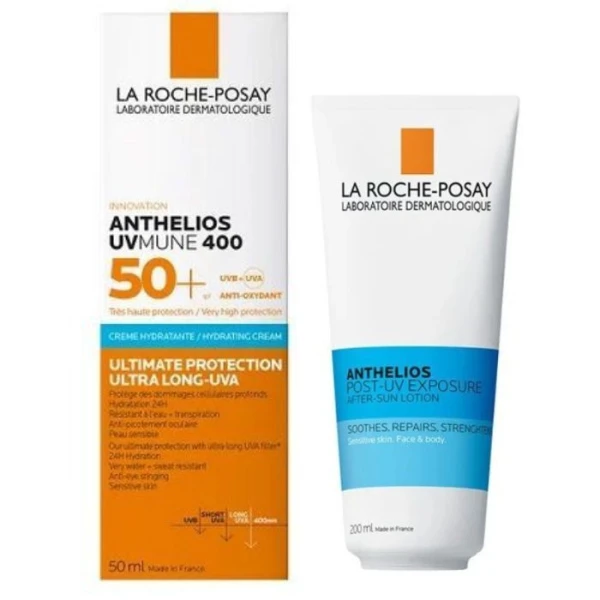 La Roche-Posay Anthelios Post UV Exposure, mleczko po opalaniu, 75ml + krem nawilżający SPF 50+, 50ml
