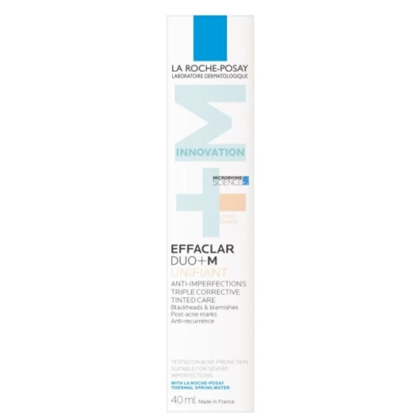 La Roche-Posay Effaclar Duo(+)M Unifiant, tonujący krem zwalczający niedoskonałości, zatkane pory, przebarwienia potrądzikowe, Light Shade, 40ml