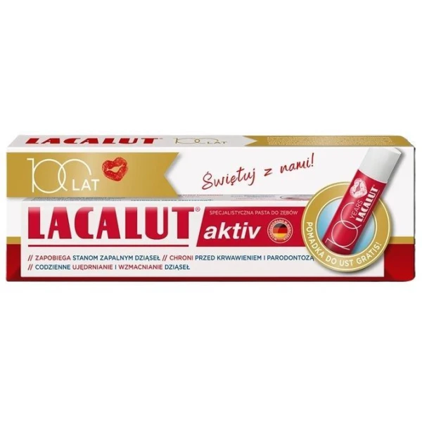 Lacalut Aktiv, pasta do zębów na krwawiące dziąsła, 75ml + pomadka ochronna do ust