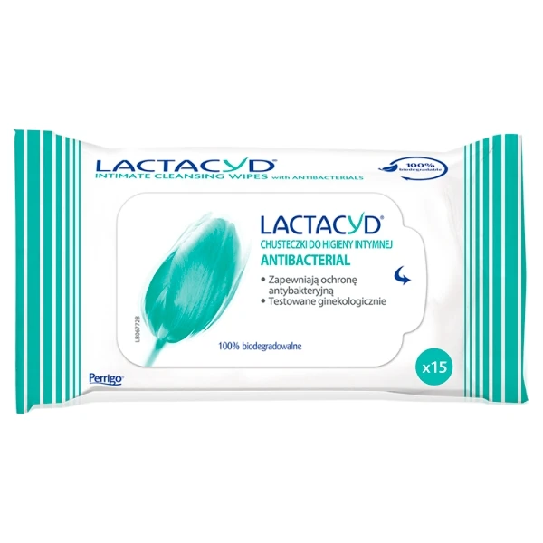 Lactacyd Antibacterial, chusteczki do higieny intymnej, 15 sztuk