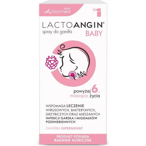 Lactoangin Baby, spray do gardła, smak malinowy, dla dzieci po 6 miesiącu życia, 30g