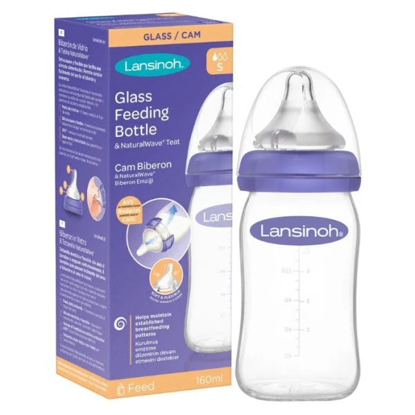 Lansinoh, butelka szklana ze smoczkiem Natural Wave o wolnym przepływie, 160ml