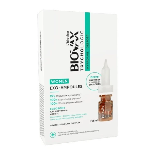 L'biotica Biovax Trychologic Women Exo-Ampoules, Wypadanie, kuracja przeciw wypadaniu włosów, 7 x 5ml