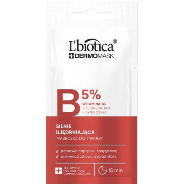 L'Biotica Dermomask, silnie ujędrniająca maseczka do twarzy, z witaminą B3, 8ml