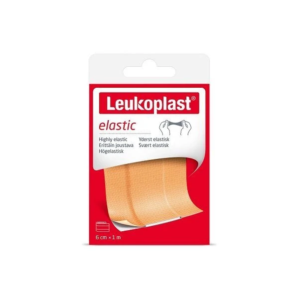 Leukoplast, Elastic, plaster z opatrunkiem, cielisty, 6cmx1m, 1 sztuka
