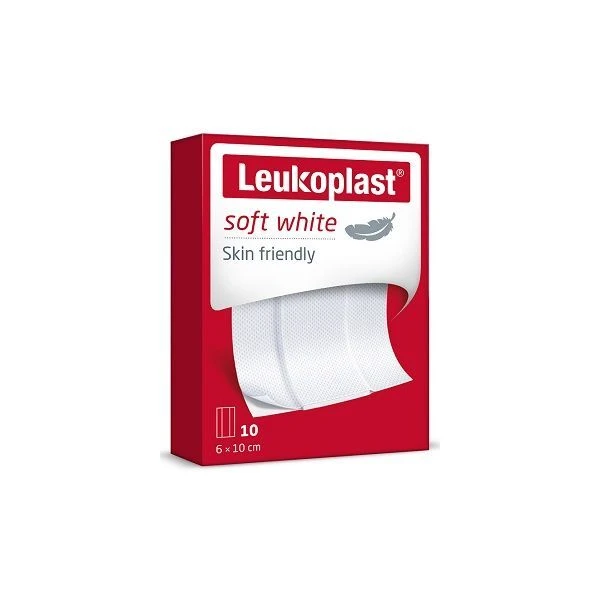 Leukoplast, Soft White, plaster z opatrunkiem, biały, 6x10cm, 10 sztuk