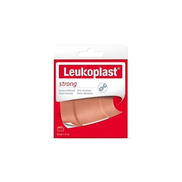 Leukoplast, Strong, plaster z opatrunkiem, cielisty, 8cm x 1m, 1 sztuka