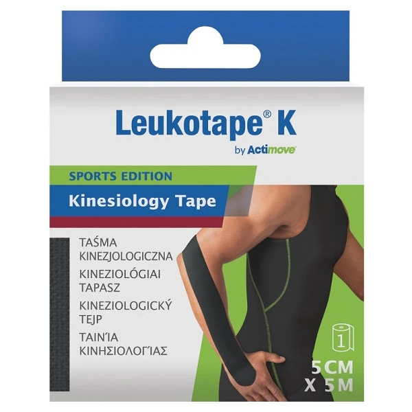 Leukotape K, taśma do kinesiotapingu, 5cmx5m, czarna, 1 sztuka