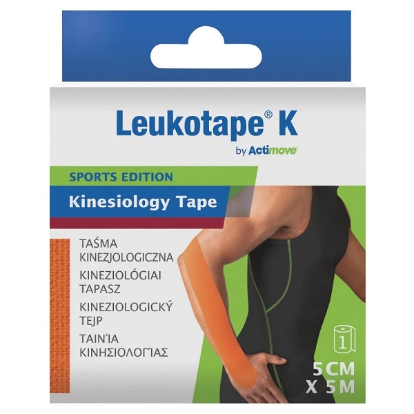 Leukotape K, taśma do kinesiotapingu, 5cmx5m, pomarańczowa, 1 sztuka