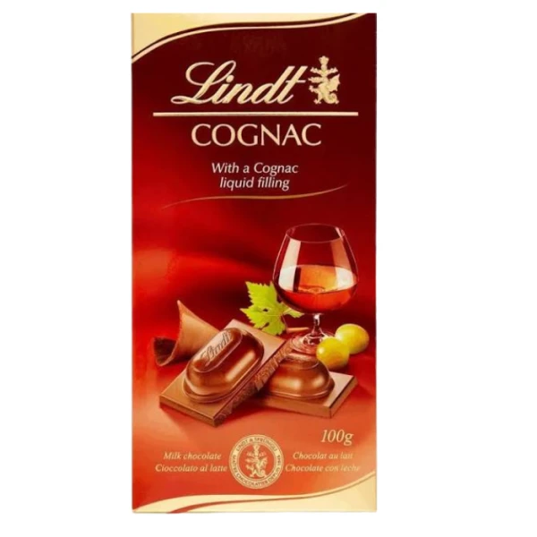 Lindt Cognac, czekolada mleczna z płynnym nadzieniem koniakowym, 100g