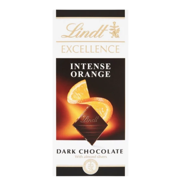 Lindt Excellence Dark, gorzka czekolada, pomarańcza i migdały, 100g