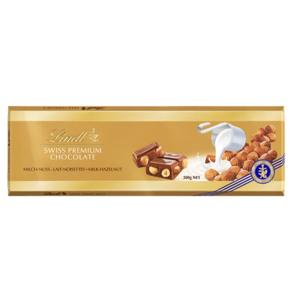 Lindt Swiss Premium Chocolate, czekolada mleczna z orzechami laskowymi, 300g