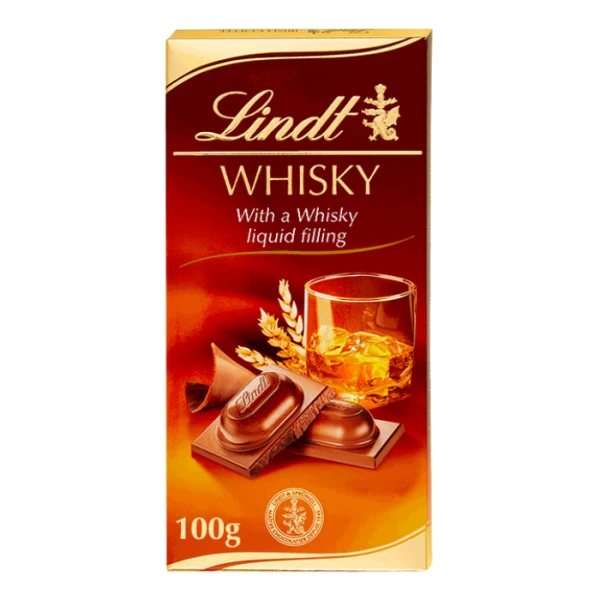Lindt Whisky, mleczna czekolada z płynnym nadzieniem z dodatkiem Whisky, 100g