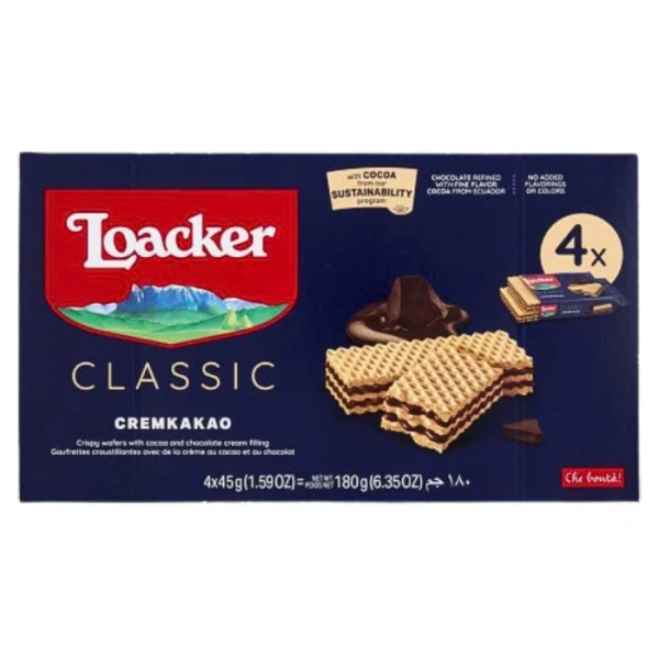Loacker Classic Cremkakao, wafelki z kremem kakaowo - czekoladowym, 4x45g