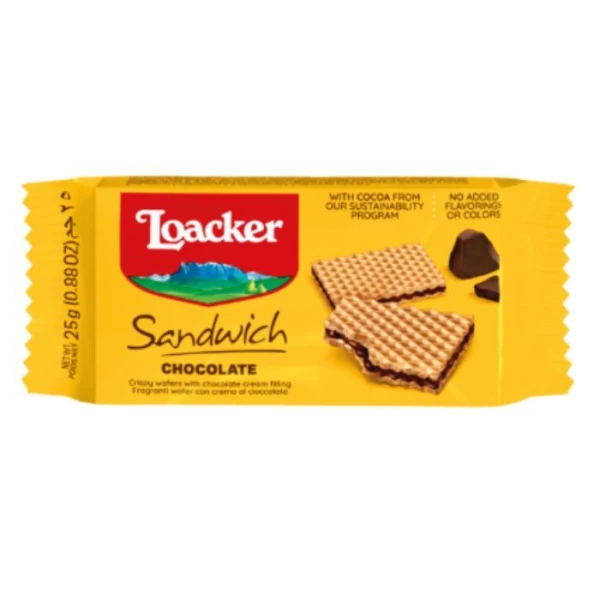 Loacker Sandwich Chocolate, wafelki z kremem czekoladowym, 75g