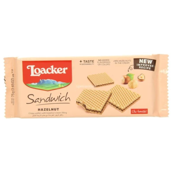 [DATA - 2026-10-31] Loacker Sandwich Hazelnut, wafelki z kremem orzechowym, 75g