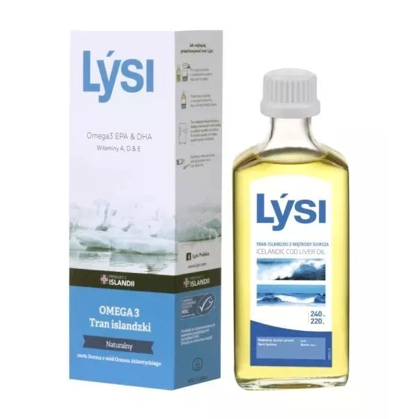 Lysi, Tran Islandzki z wątroby dorsza, smak naturalny, 240ml