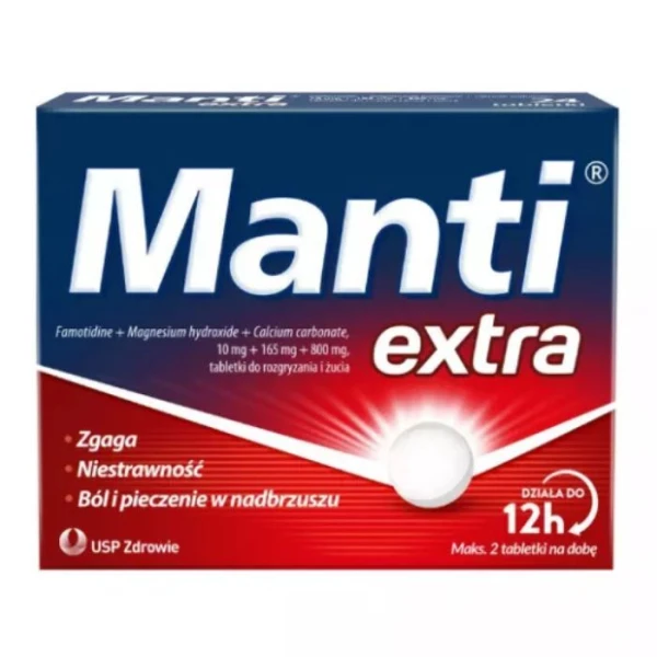 Manti Extra (10mg+165mg+800mg), 24 tabletki do rozgryzania i żucia