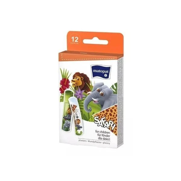 Matopat Safari, plastry opatrunkowe dla dzieci, 19x76mm, 12 sztuk