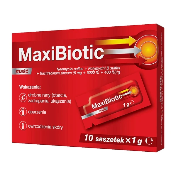 Maxibiotic (5mg + 5000UI + 400UI)/g, maść, 10 saszetek po 1g